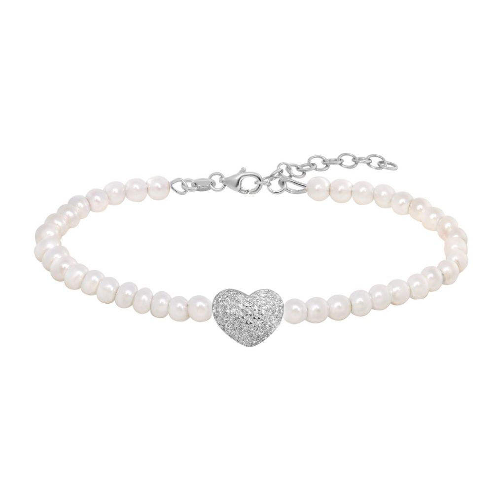 Chimiama Bracciale Argento Perle e Cuore