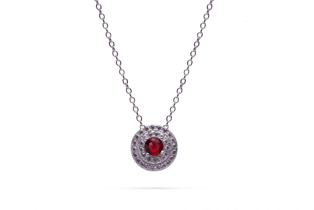 Chimiama Collana Donna Argento Pietra Rossa Zirconata