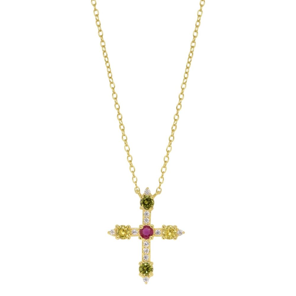 Chimiama Collana Argento Gold Croce Cristalli Multicolor