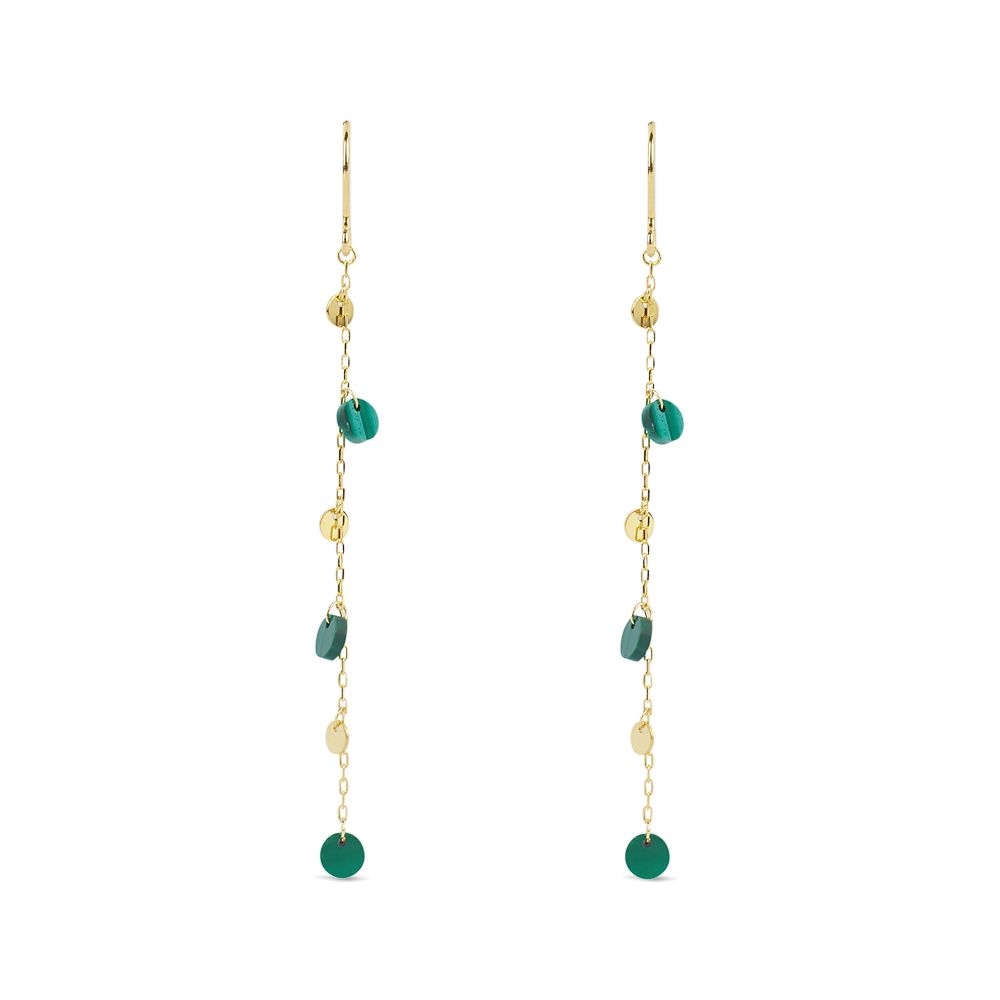 Stroili Orecchini Oro Giallo 9K Malachite e Charm Beverly