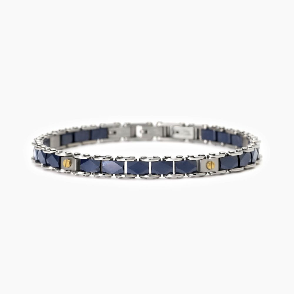 2 Jewels Bracciale Acciaio Ceramica Blu e Viti Gialle