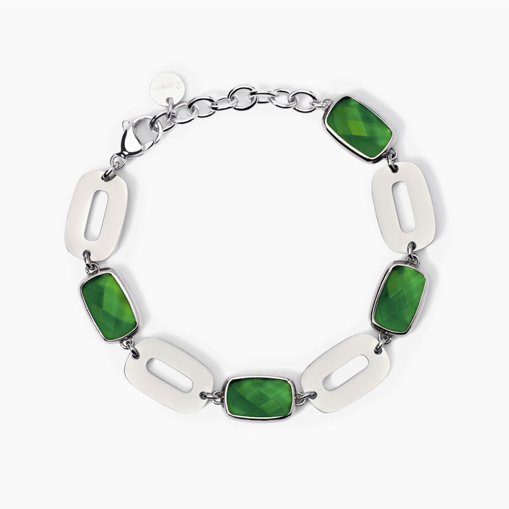 2 Jewels Bracciale Acciaio e Glass Verde