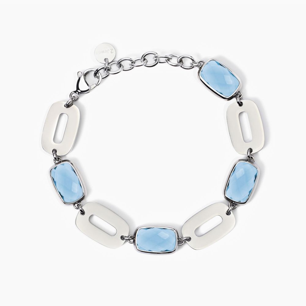 2 Jewels Bracciale Acciaio e Glass Azzurro