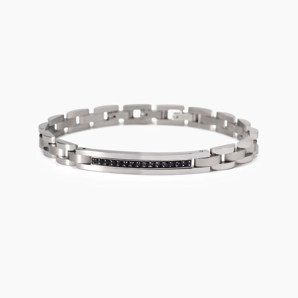 2 Jewels Bracciale Acciaio Piastra Zirconi Neri