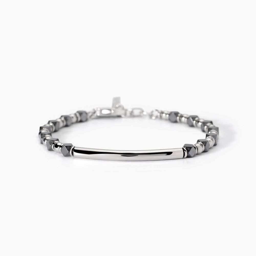 2 Jewels Bracciale Acciaio Sfere Ematite e Piastra