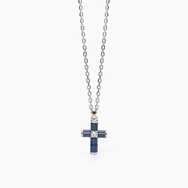 2 Jewels Collana Acciaio Croce Ceramica Blu