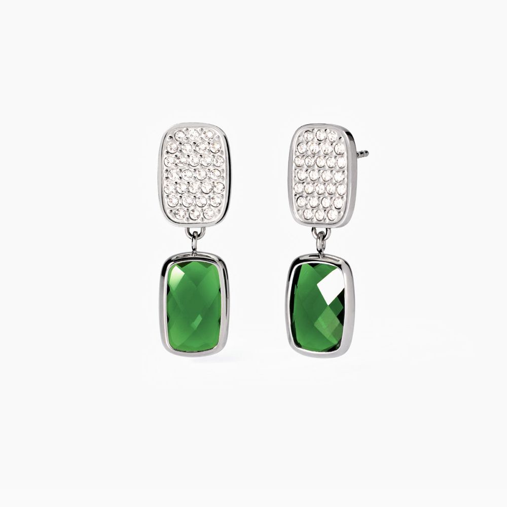 2 Jewels Orecchini Acciaio e Glass Verde