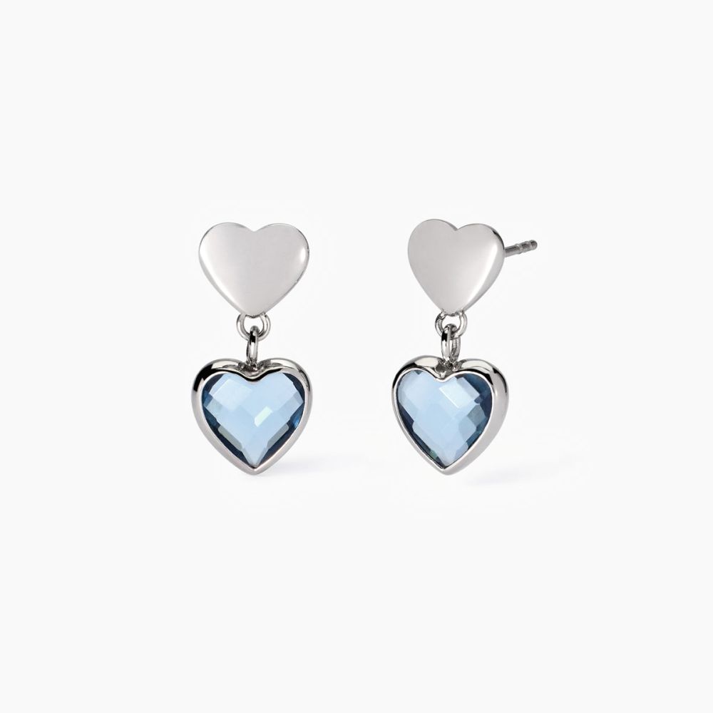 2 Jewels Orecchini Acciaio Cuore Glass Azzurro