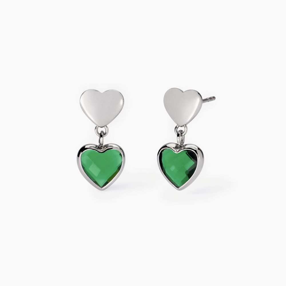 2 Jewels Orecchini Acciaio Cuore Glass Verde