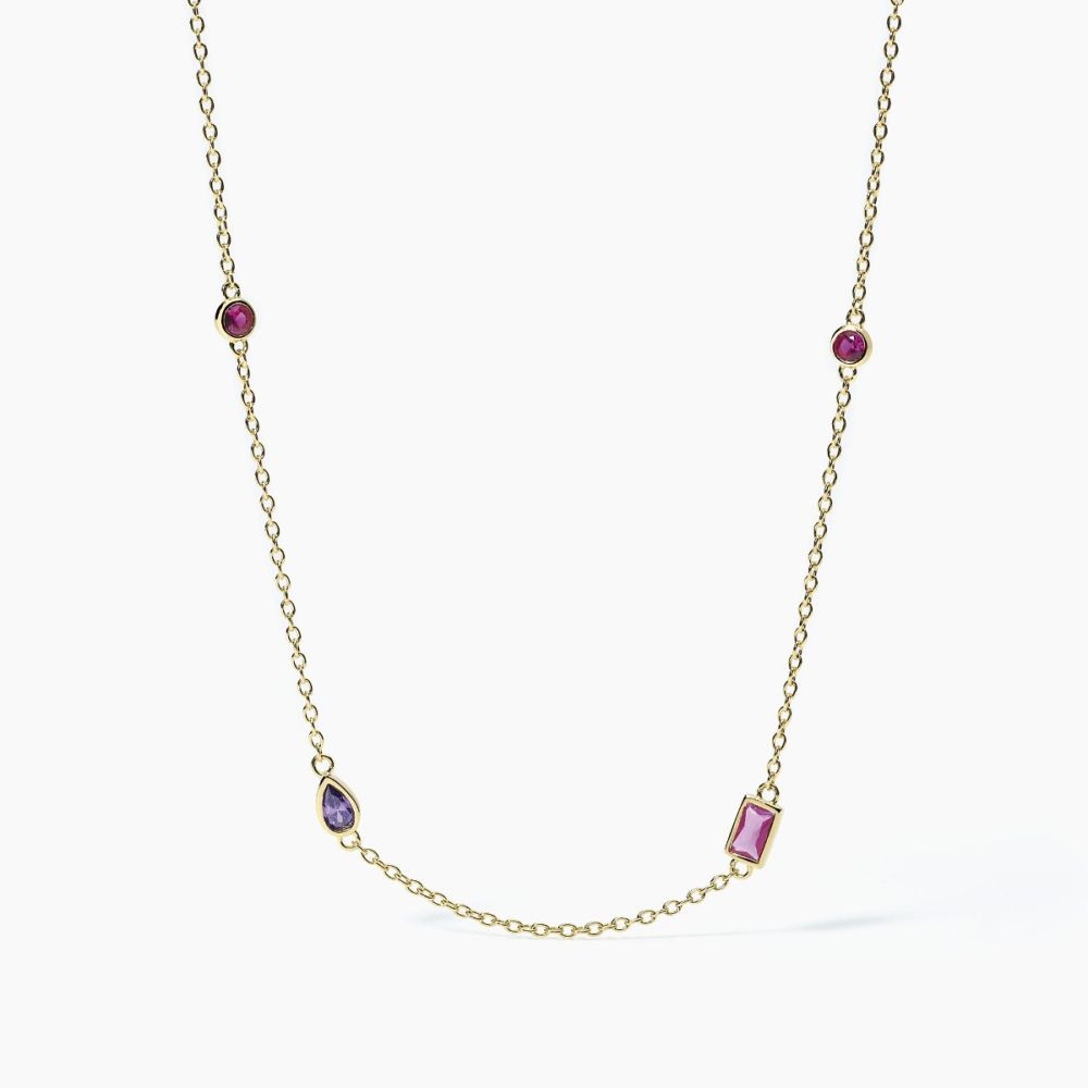 Mabina Collana Lunga Argento Gold Cristalli Multicolor