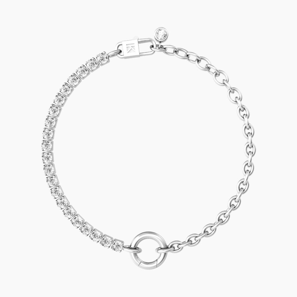 Kidult Bracciale Acciaio Zirconi Bianchi per Ciondoli By You