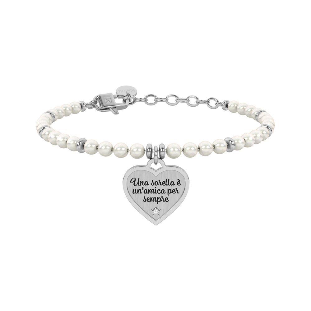 Kidult Bracciale Acciaio Perle e Cuore Family