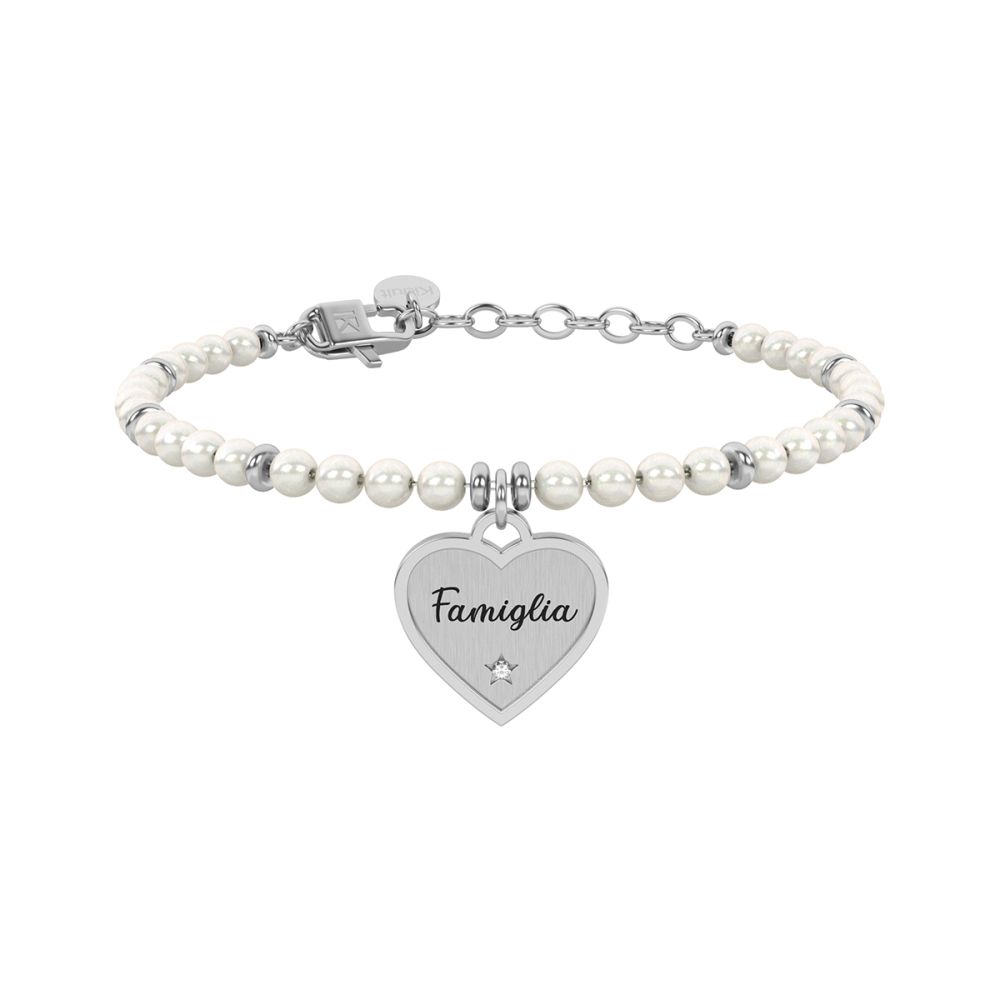 Kidult Bracciale Acciaio Perle e Cuore Family