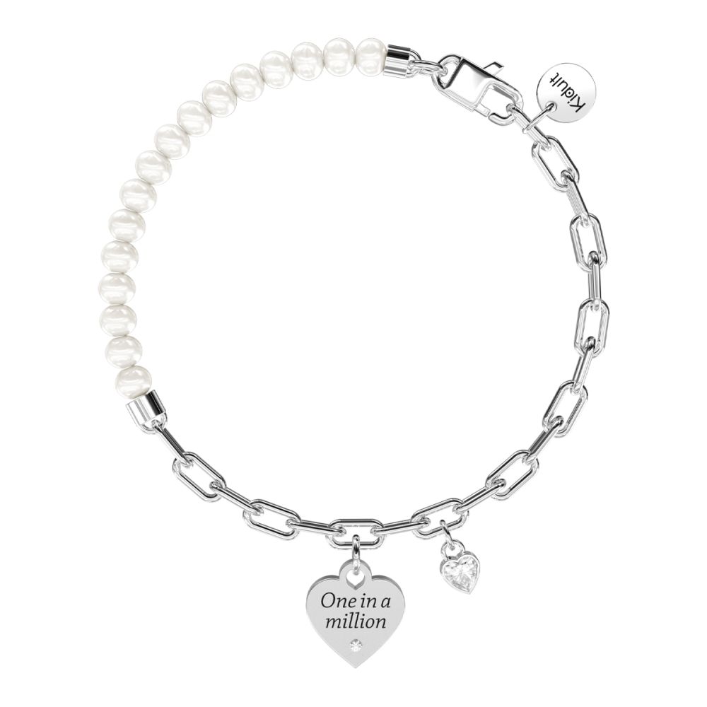 Kidult Bracciale Acciaio Perle e Cuore Love