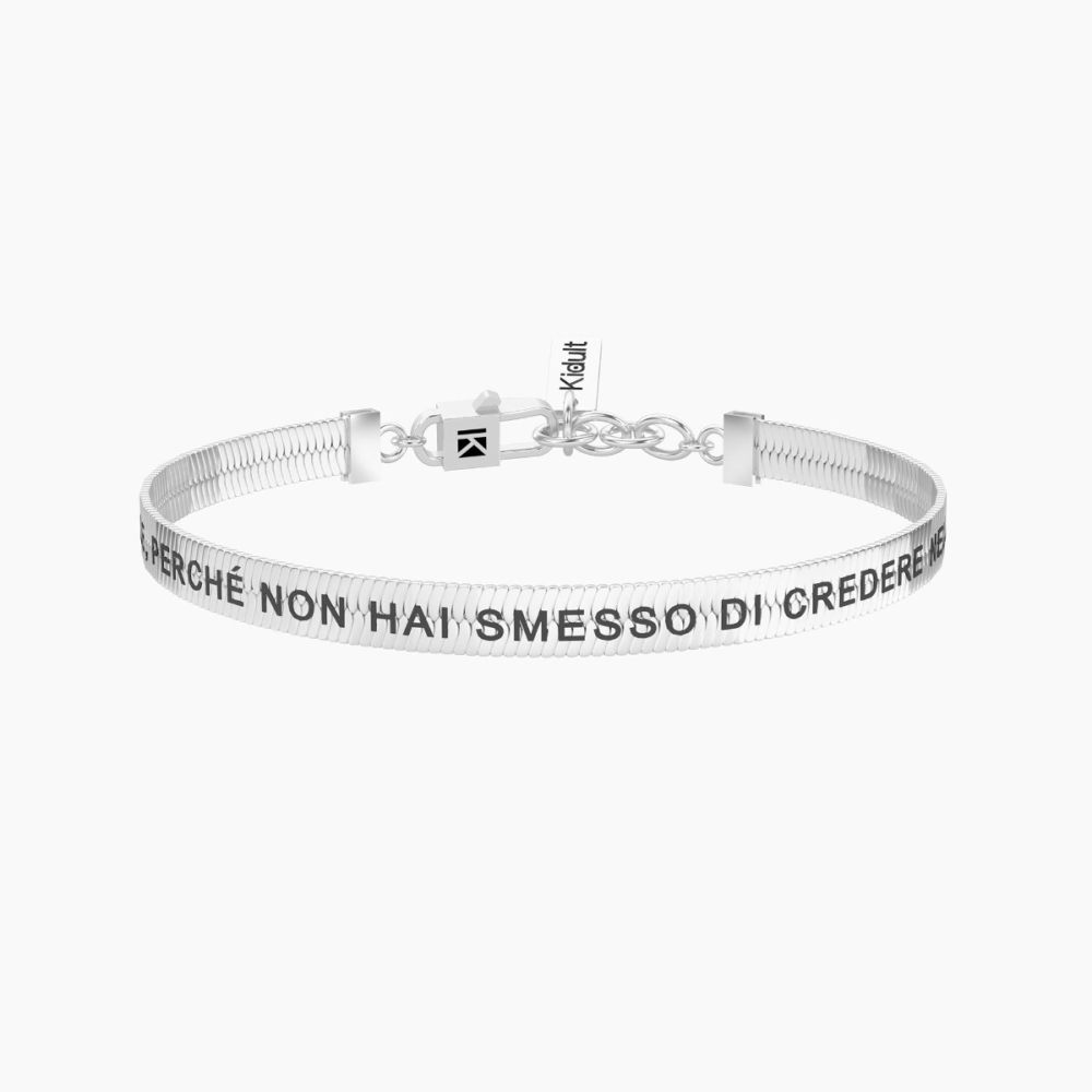 KIdult Bracciale Acciaio Maglia Piatta con Scritta Family