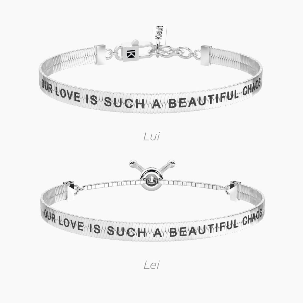 Kidult Set Bracciali Acciaio Maglia Piatta e Scritta Love