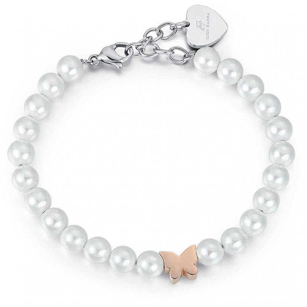 Bracciale Donna Luca Barra Acciaio e Perle Bianche