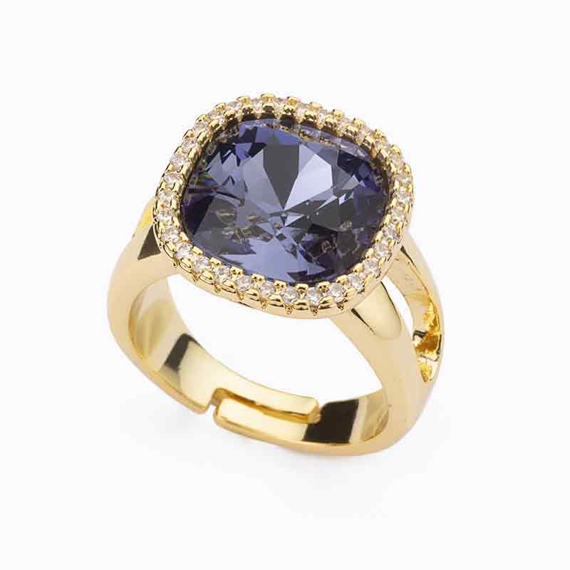 Barbieri Anello Metallo Dorato Cristallo Tanzanite