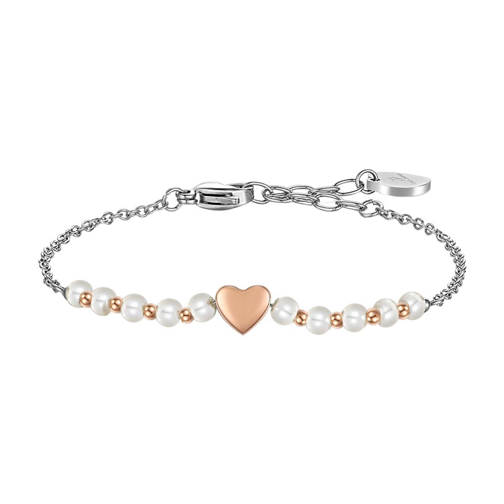 Luca Barra Bracciale Acciaio Perle e Cuore Rosè