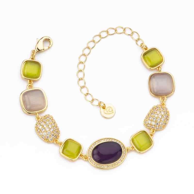 Barbieri Bracciale Metallo Dorato Pietre Multicolor