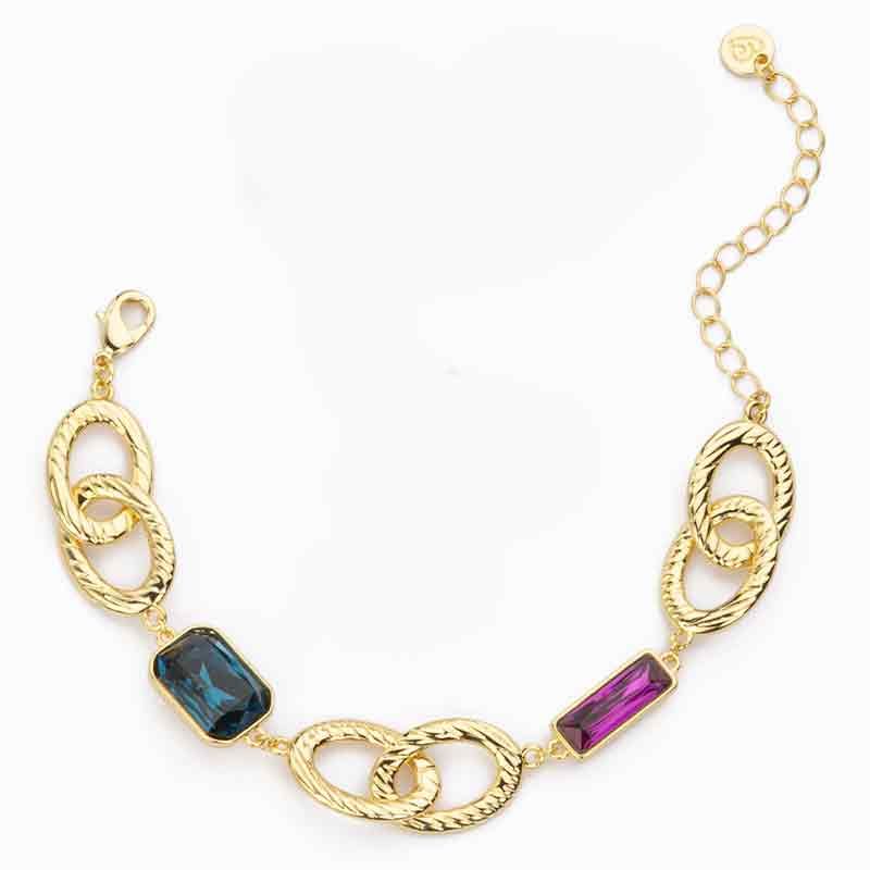 Barbieri Bracciale Metallo Dorato Cristalli Blu e Fucsia