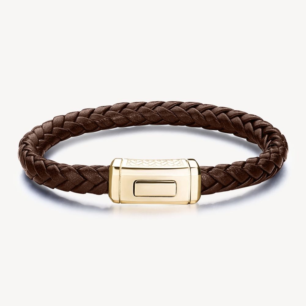 Brosway Bracciale Pelle Marrone e Acciaio Gold Logan