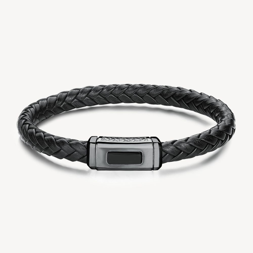 Brosway Bracciale Pelle Nera e Acciaio Rutenio Logan