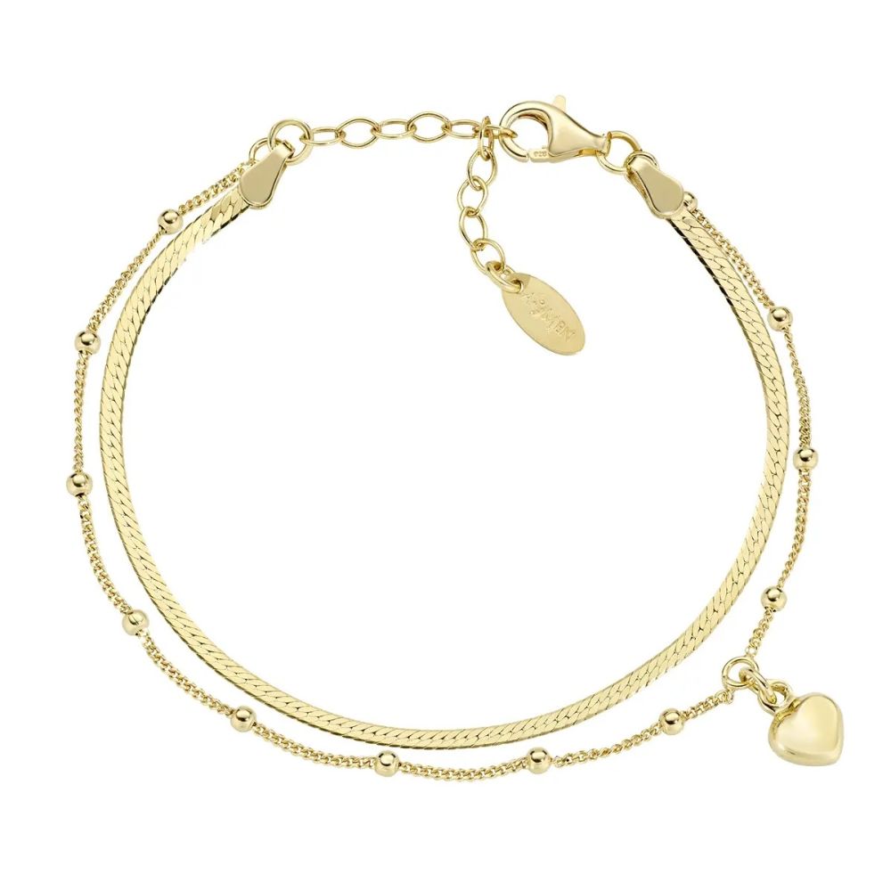 Amen Bracciale 2 Fili Argento Gold con Cuore