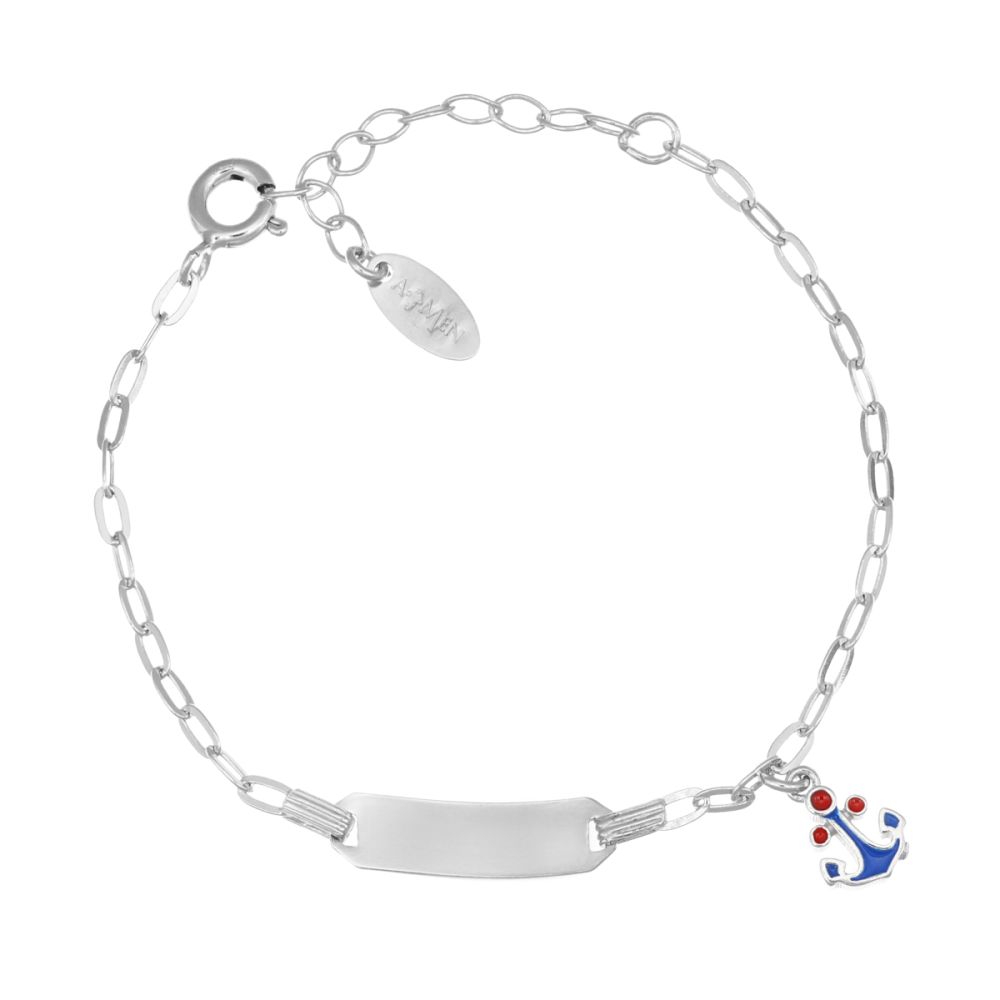 Amen Bracciale Junior Argento Ancora e Piastra