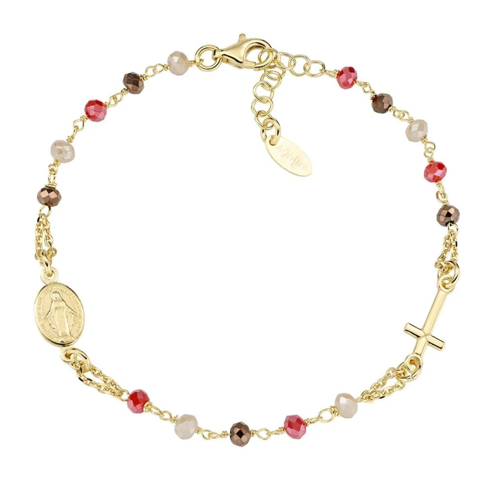 Amen Bracciale Rosario Argento Gold Cristalli Multicolor