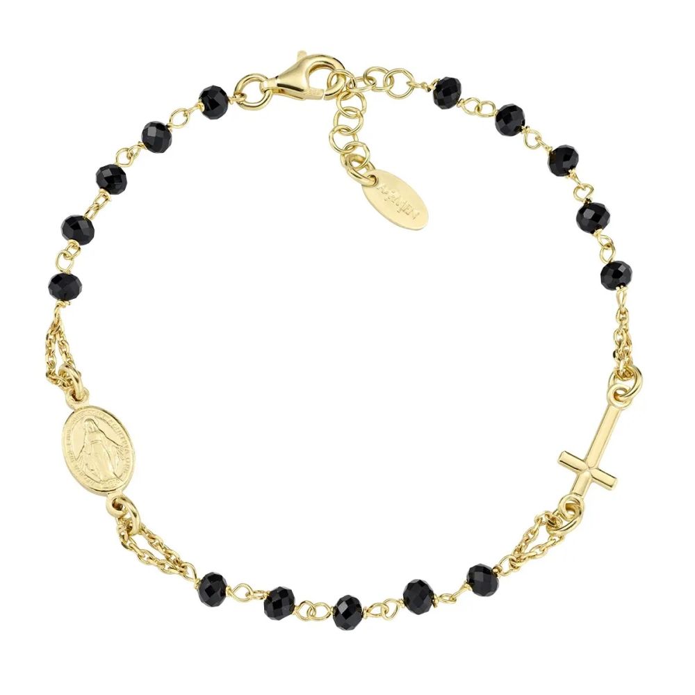 Amen Bracciale Rosario Argento Gold Cristalli Neri