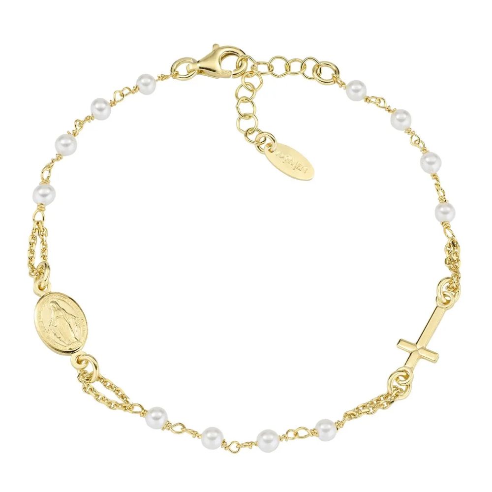 Amen Bracciale Rosario Argento Gold con Perle