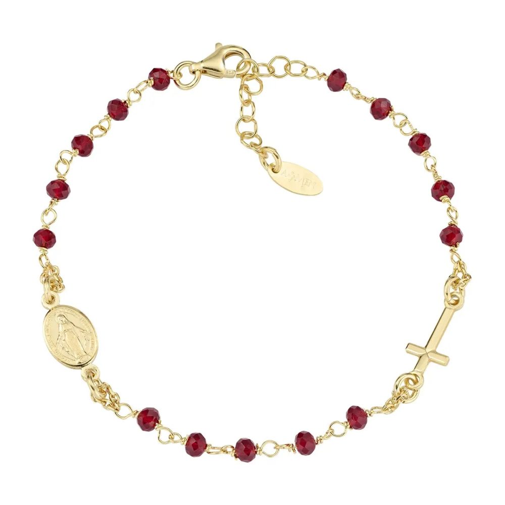 Amen Bracciale Rosario Argento Gold Cristalli Rossi