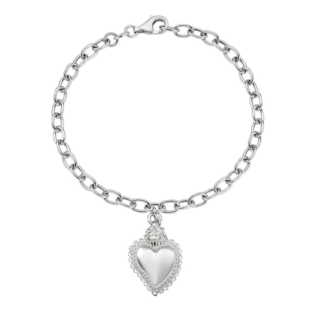 Amen Bracciale Argento Pendente Sacro Cuore