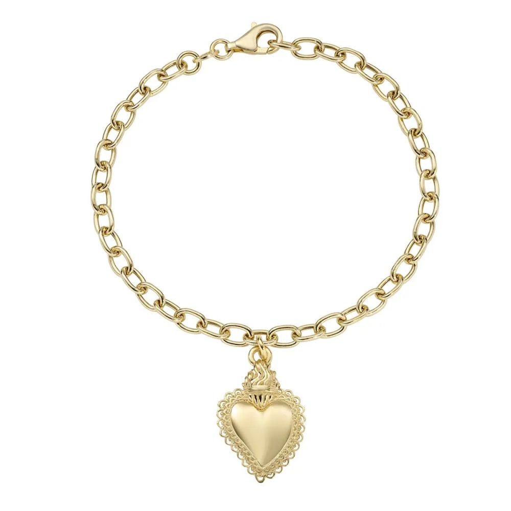 Amen Bracciale Argento Gold Pendente Sacro Cuore