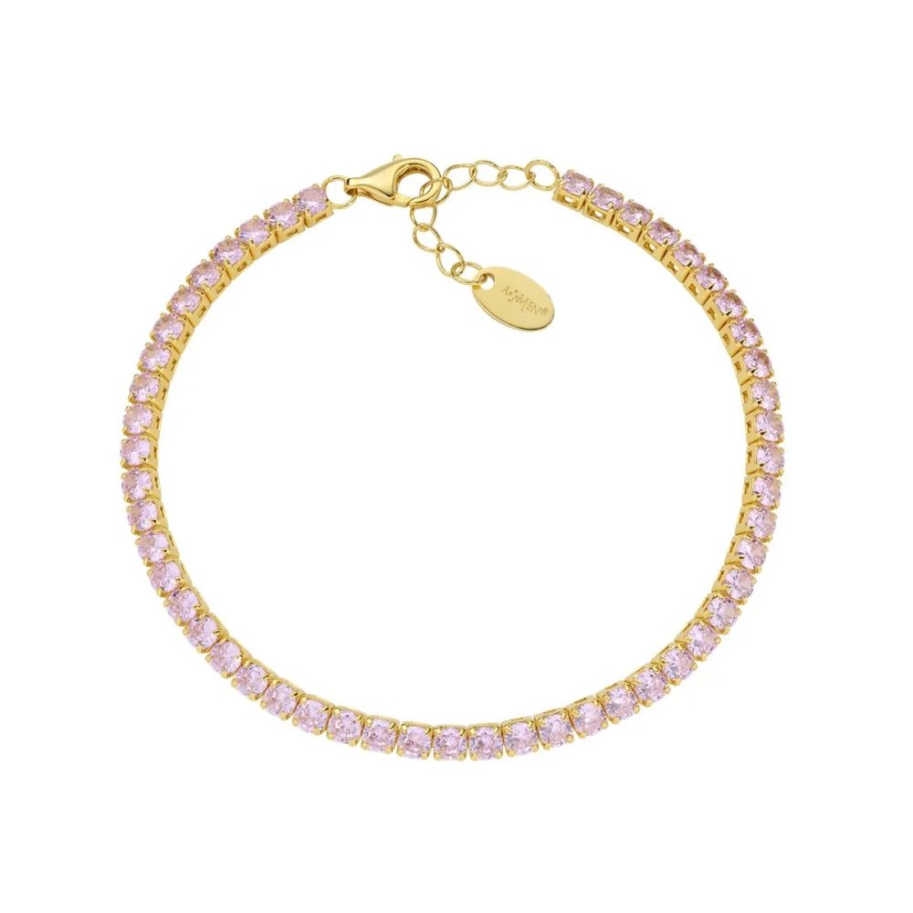 Amen Tennis Argento Gold Zirconi Rosa