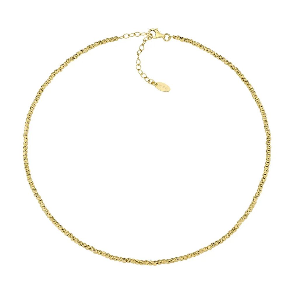 Amen Collana Argento Gold Con Sfere Diamantate