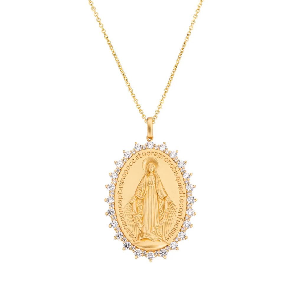 Amen Collana Medaglia Miracolosa Dorata con Zirconi