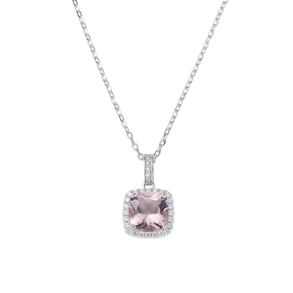 Amen Collana Argento Morganite e Zirconi Bianchi