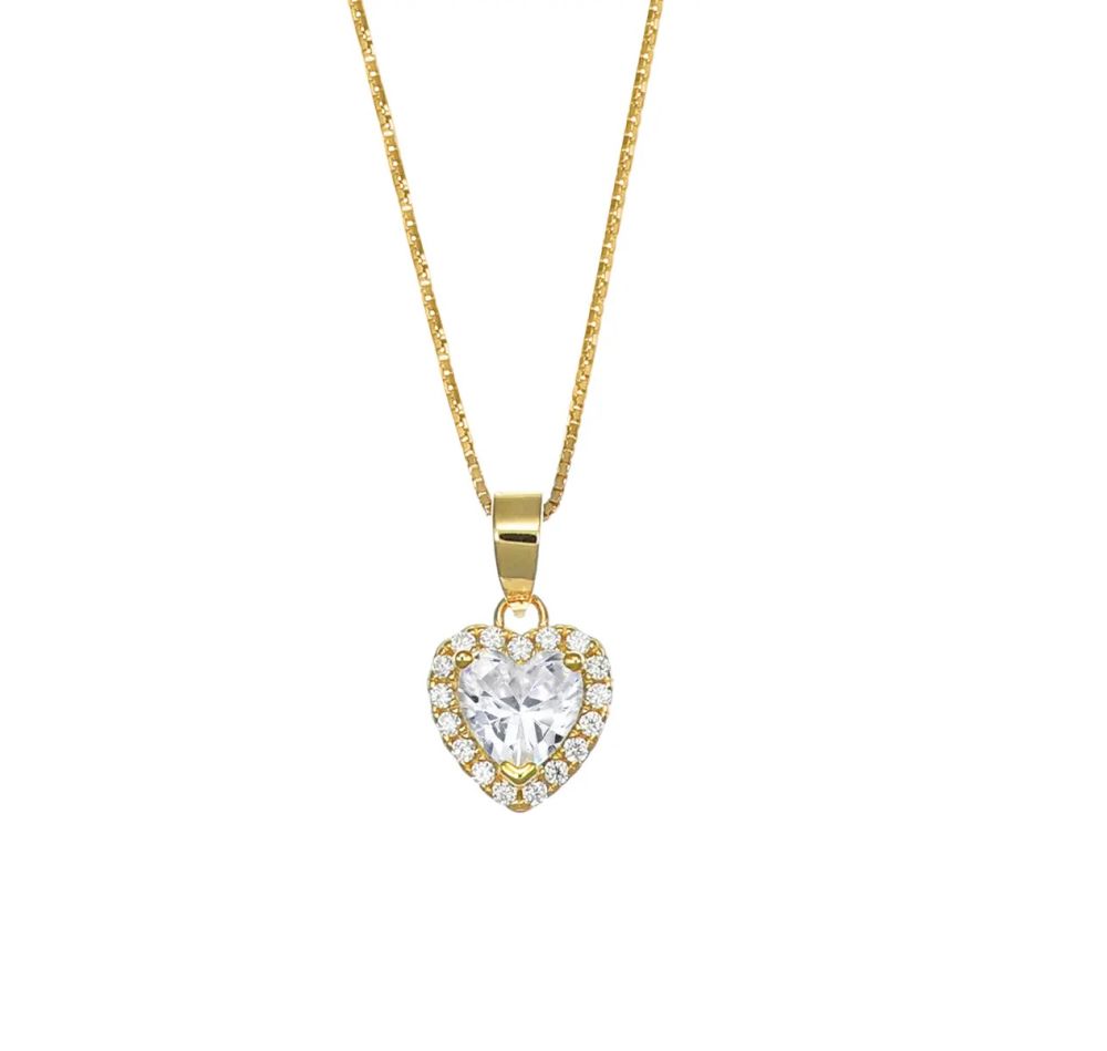 Amen Collana Argento Gold Pendente Cuore Bianco