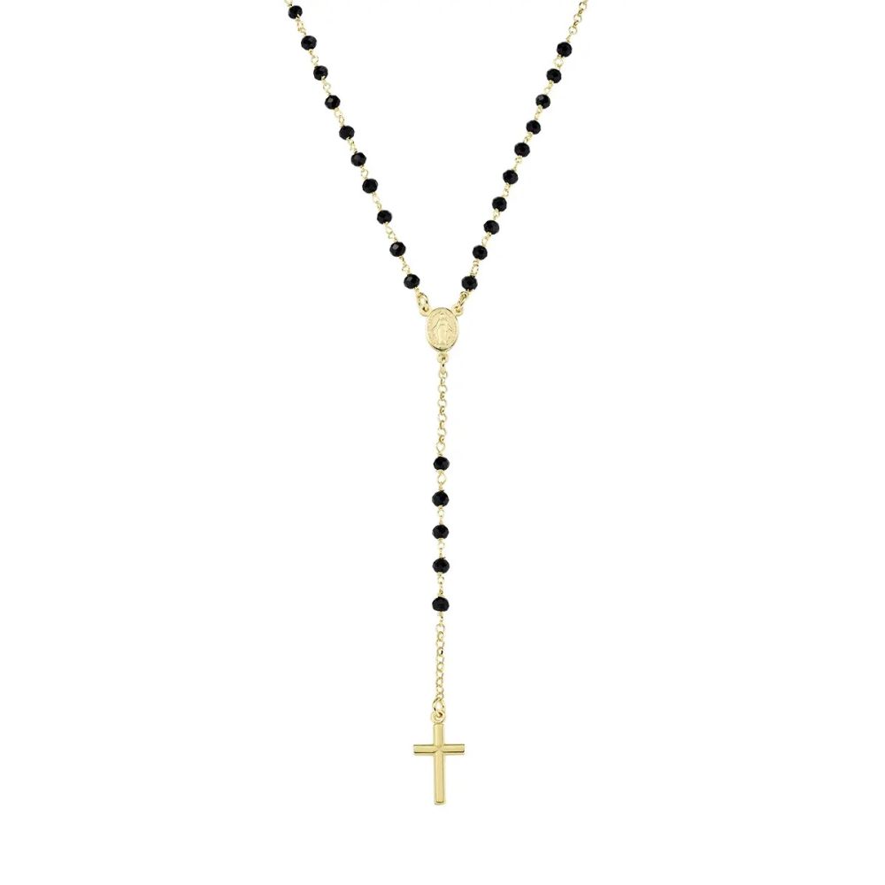 Amen Collana Rosario ad Y Argento Gold Cristalli Neri