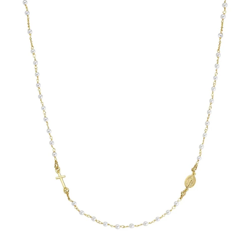 Amen Collana Rosario Argento Gold con Perle