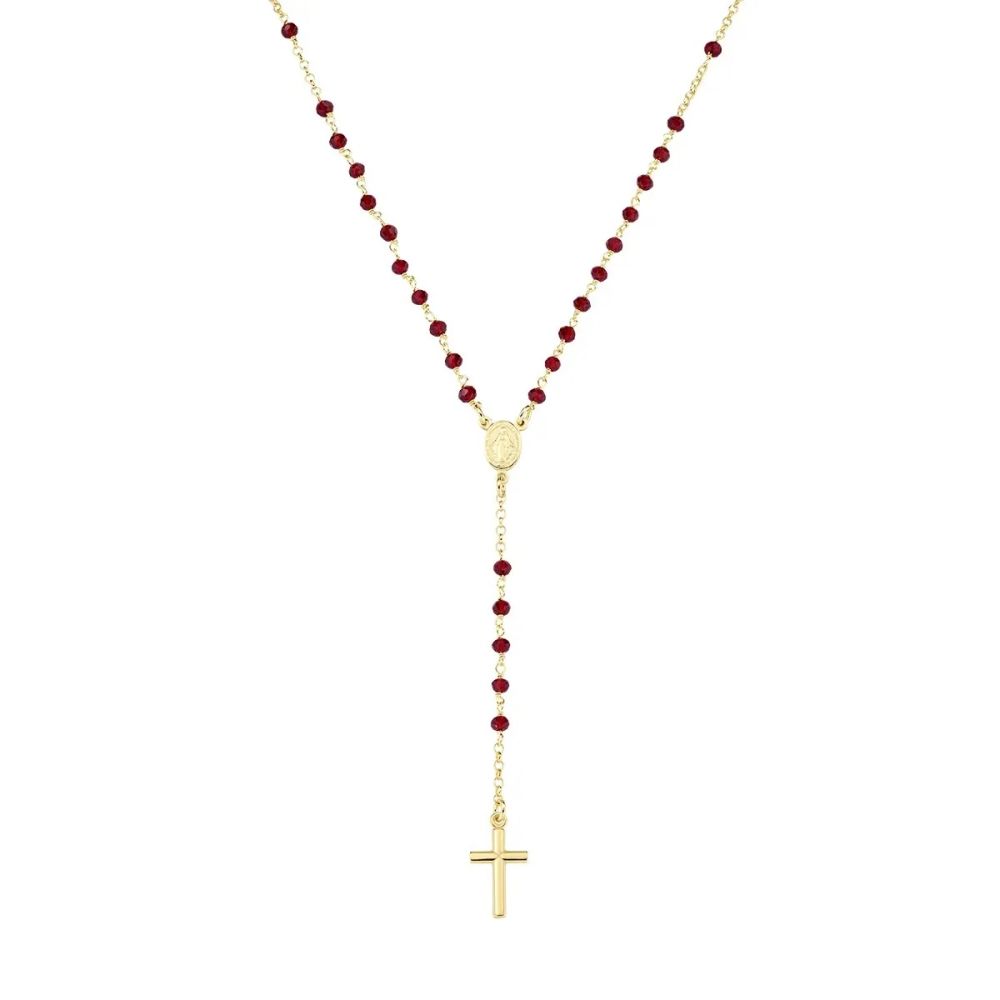 Amen Collana Rosario ad Y Argento Gold Cristalli Rossi