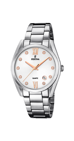 Festina Orologio Donna Acciaio Silver Solo Tempo Bianco