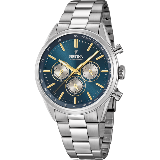 Festina Orologio Acciaio Cronografo Uomo Quadrante Azzurro