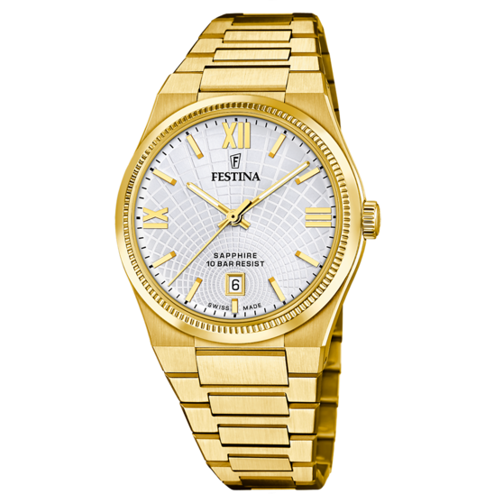 Festina Orologio Swiss Made Solo Tempo Acciaio Gold