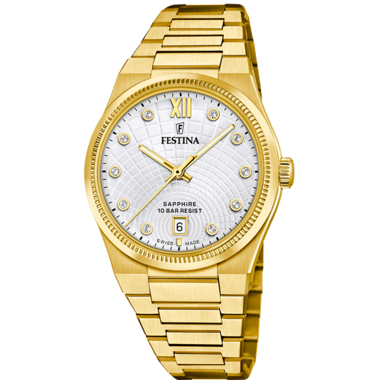 Festina Orologio Swiss Made Solo Tempo Acciaio Gold