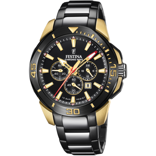 Festina Orologio Acciaio Nero-Gold Cronografo Quadrante Nero