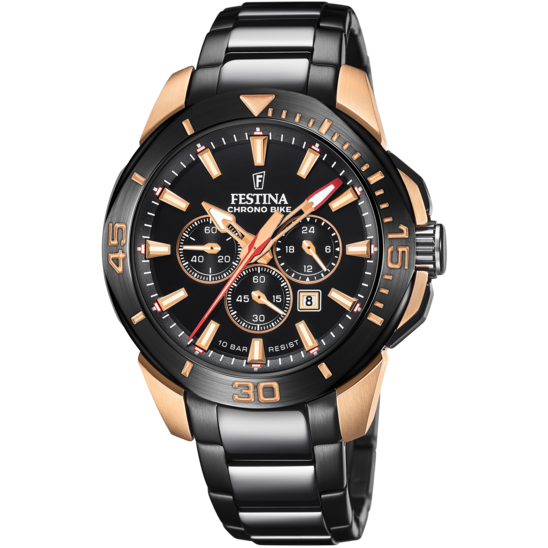 Festina Orologio Acciaio Nero-Rosè Cronografo Quadrante Nero