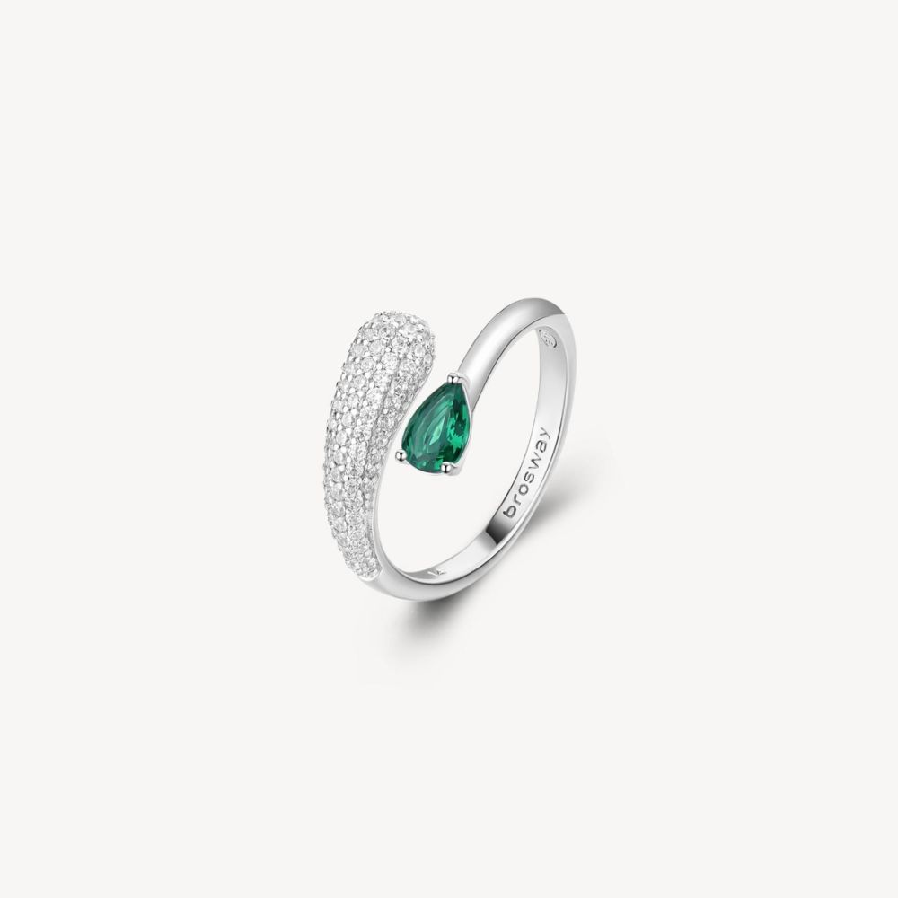 Brosway Anello Argento Cristalli Bianchi e Emerald Fancy